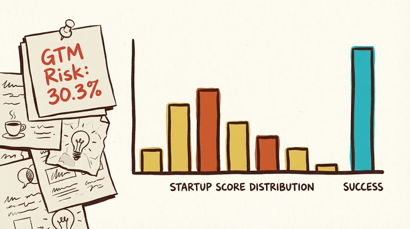 Score distribution of 1,000 startup ideas tested through TestYourIdea