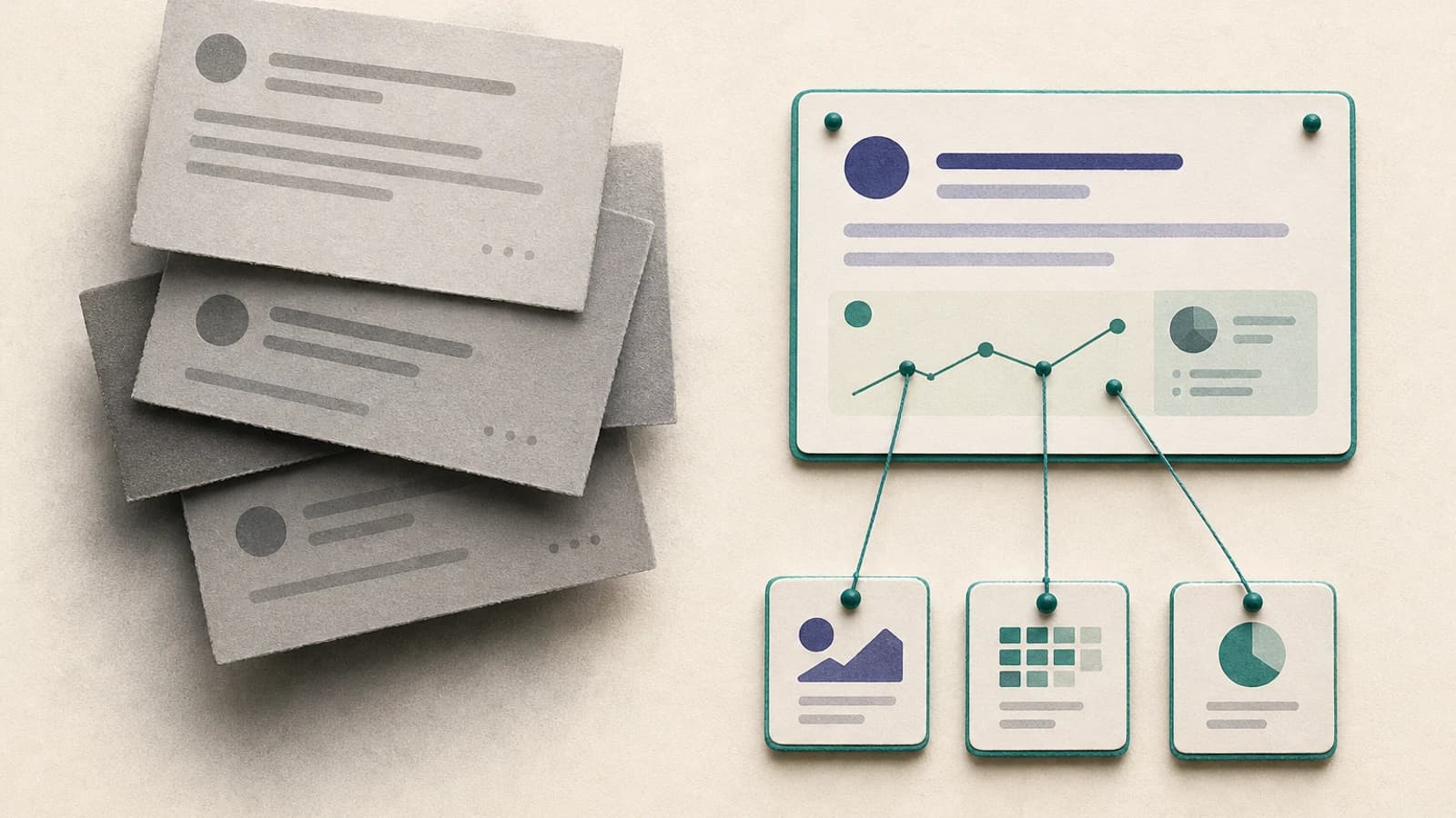 Unsourced chatbot research cards next to a source-linked evidence card from an AI market research tool