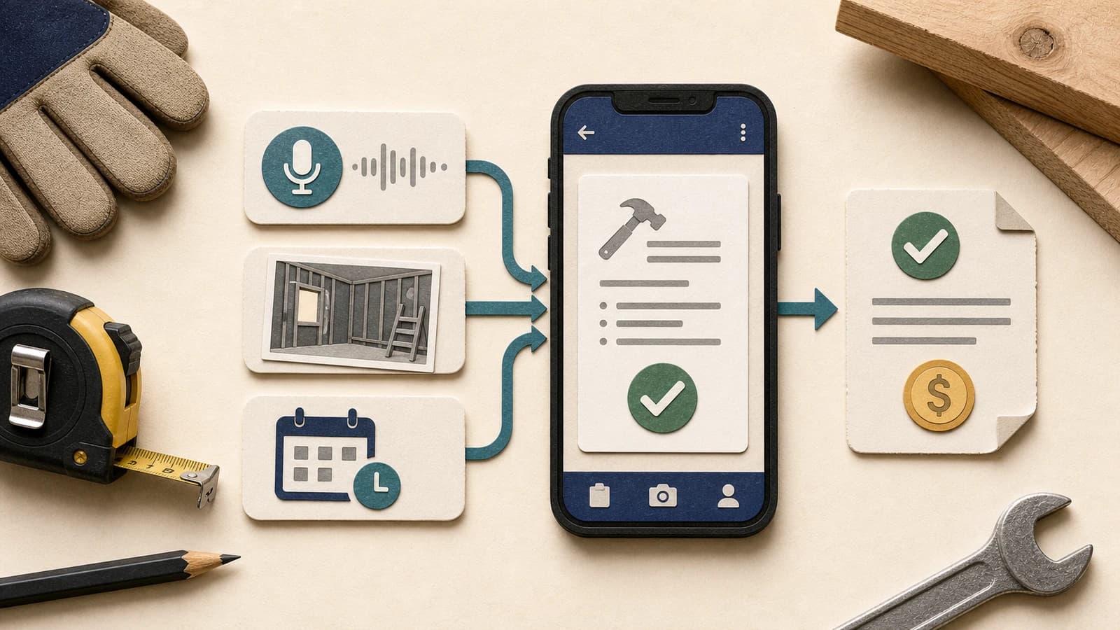 Tradesperson using a vertical field-service app startup idea on a phone at a job site