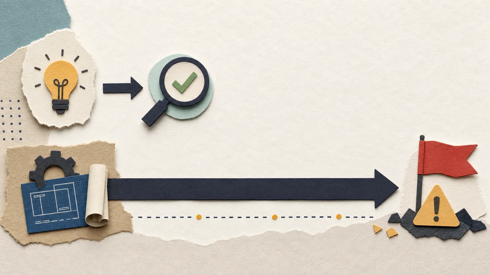 A short path ending in a green checkmark versus a long path ending in a red warning flag