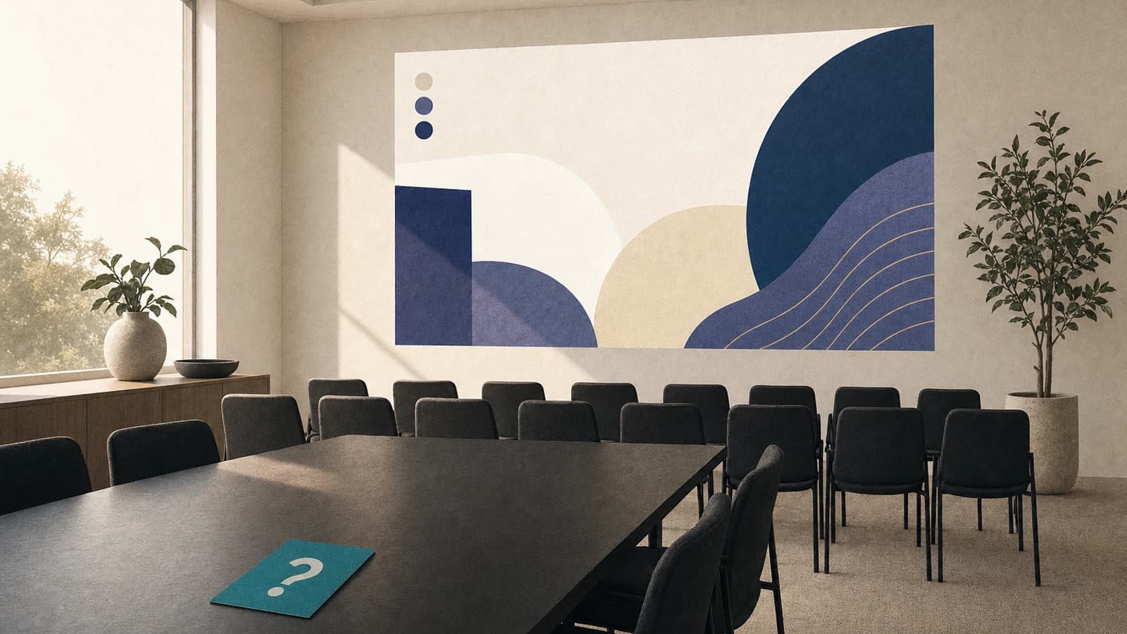 A beautifully designed pitch deck projected in an empty meeting room with no audience, before validating the business idea
