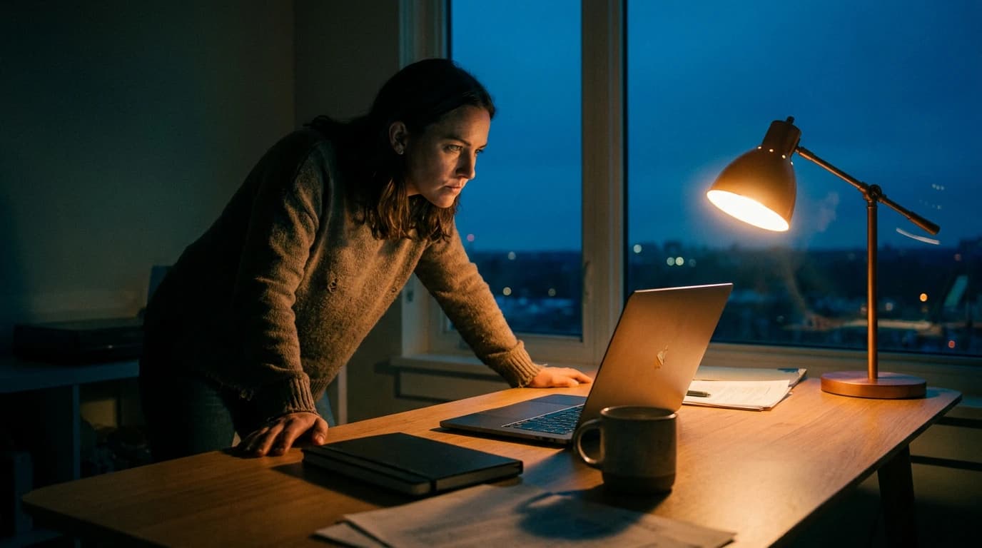 Founder planning a go-to-market strategy for a startup at a desk with notes and a laptop