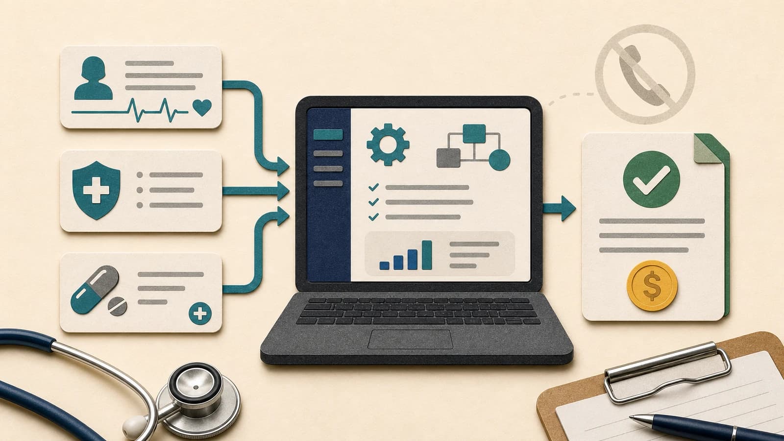 Prior-authorization automation turning a payer form into an approved request