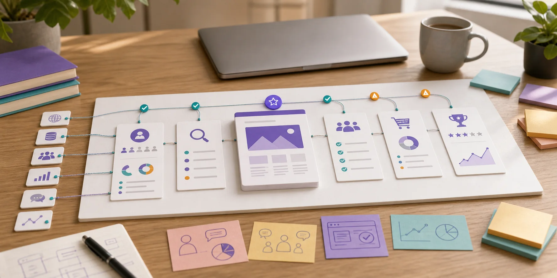 Startup idea validation board with evidence cards before building an MVP
