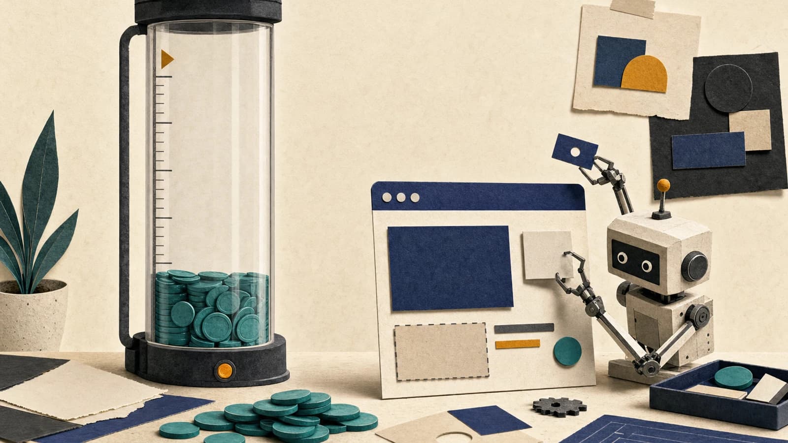 Manus AI review: a credit meter dropping from 8,000 toward zero while an AI agent builds a single website