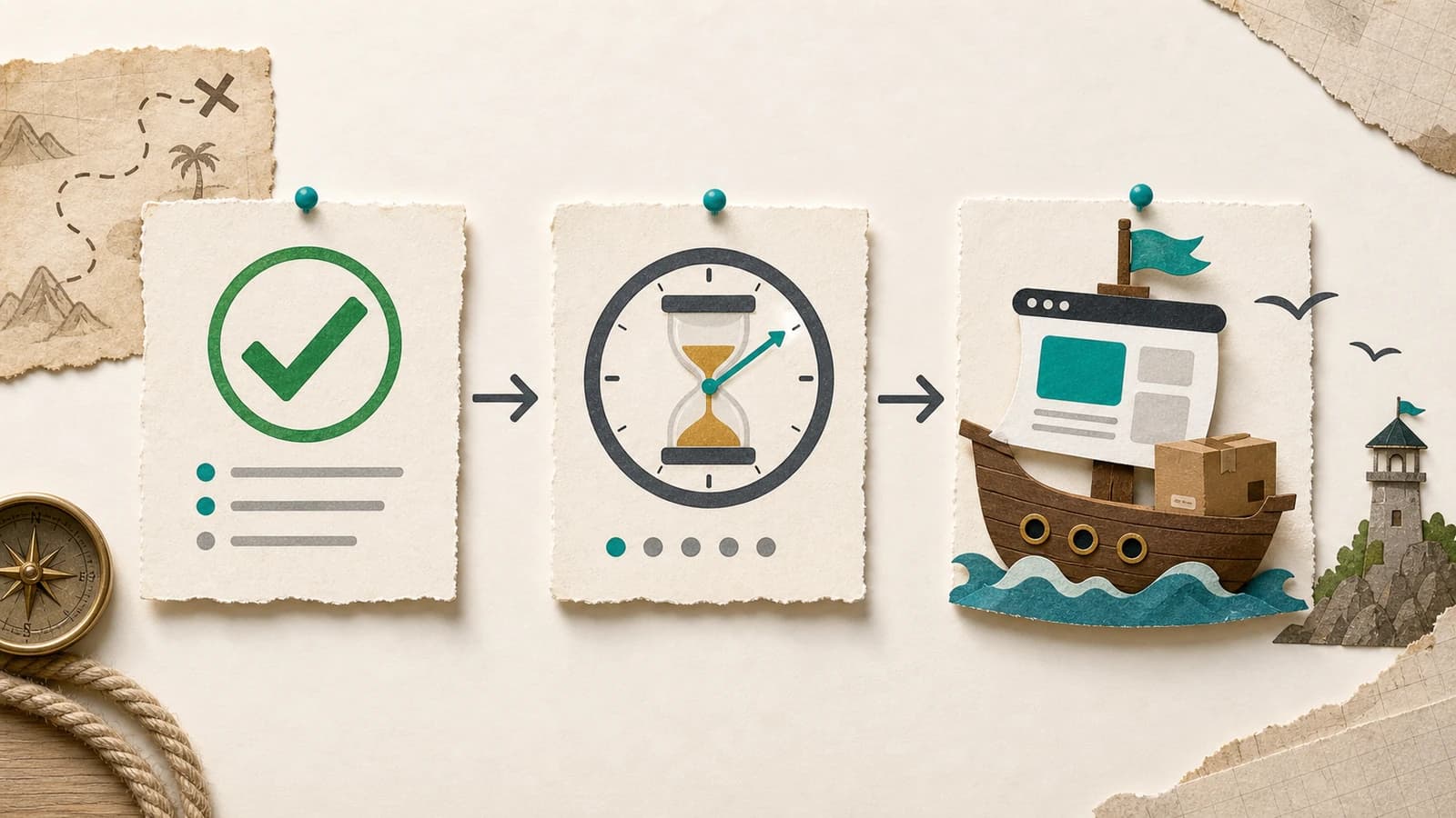 Pirate launch checklist showing proof first, countdown second, and startup launch third