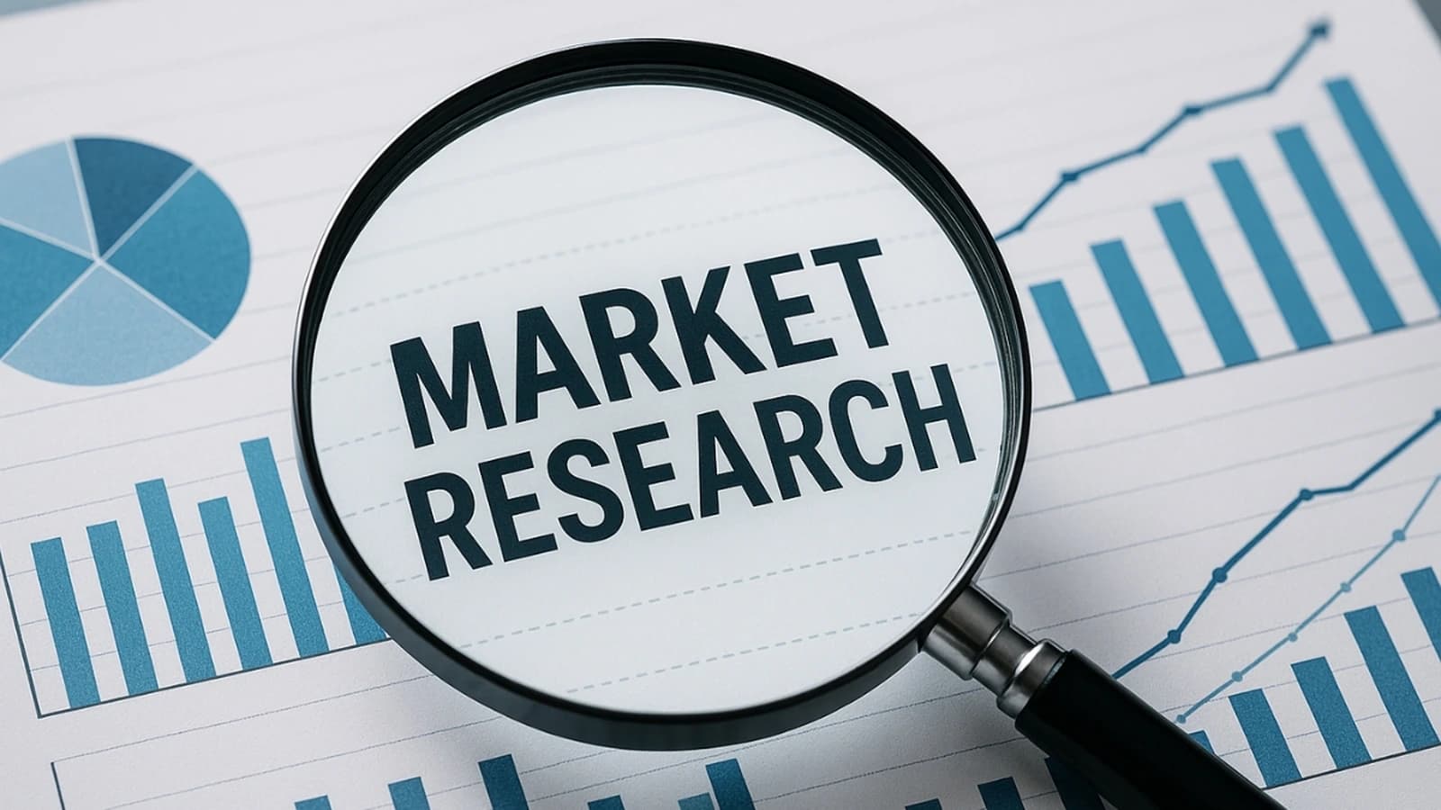 Magnifying glass highlighting market research charts to spot strong validation signals